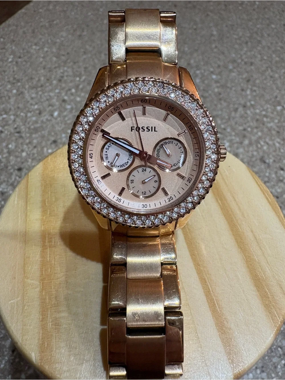 Fossil Women's Rose Gold Crystal-Accent Stainless Steel Watch